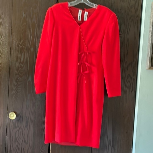 David Hayes vintage 100% red wool, midi long sleeved dress. Size 10 - Picture 1 of 10